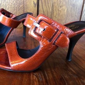 Donald J Pliner Orange Metallic Patent Sandals